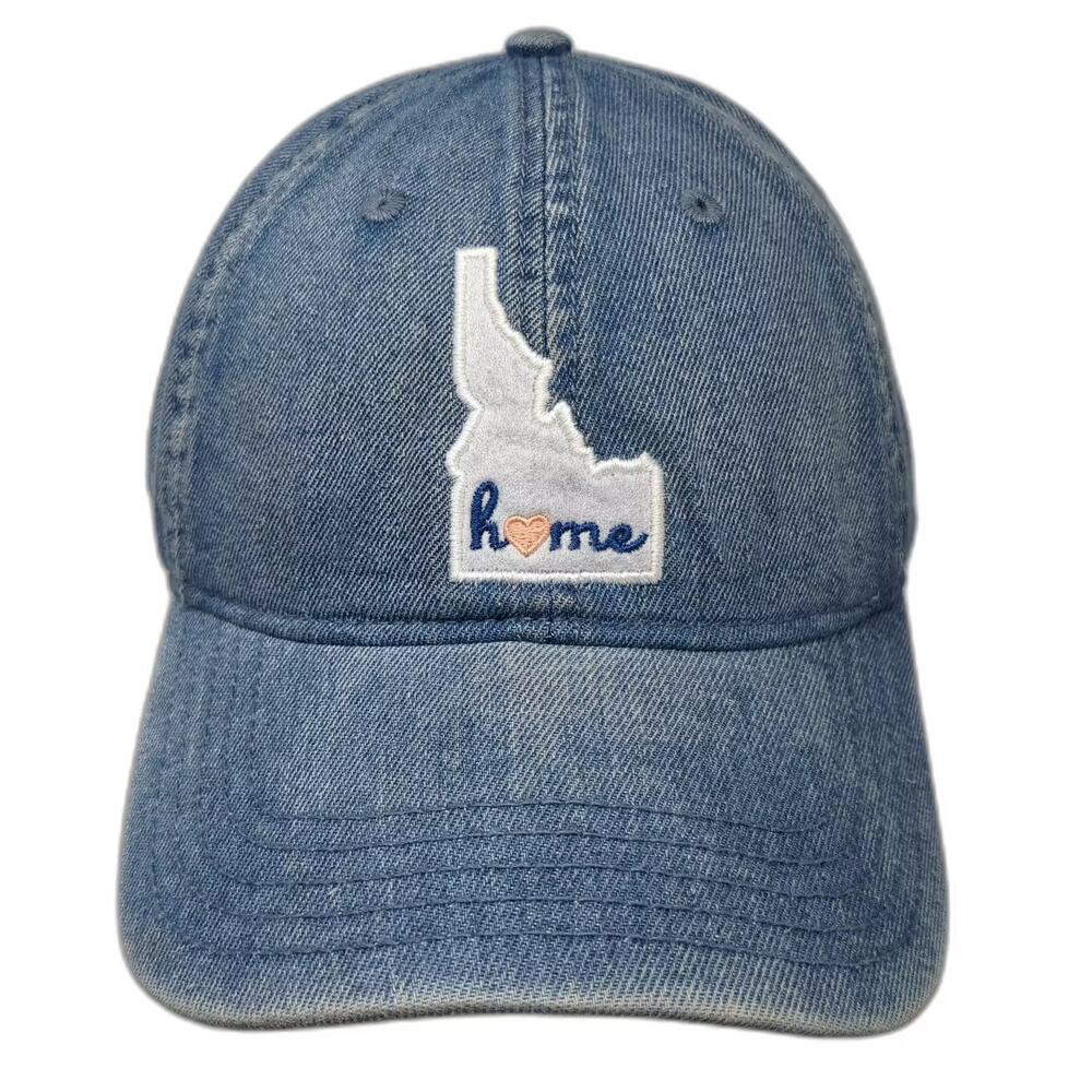 HOME Free Baseball Cap Blue One Size Idaho State Home Heart Denim Hat Adjustable